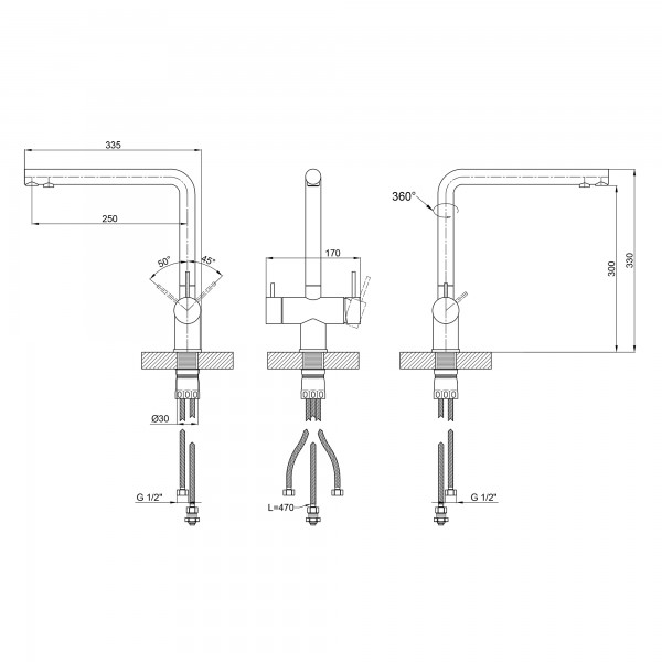 Смеситель для кухни с подключением к фильтру Lidz Aria 020F1 (k35) LDARI020F1NKS43359 Nickel