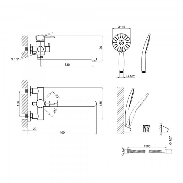 Змішувач для ванни Lidz Aria 05D-BES Black