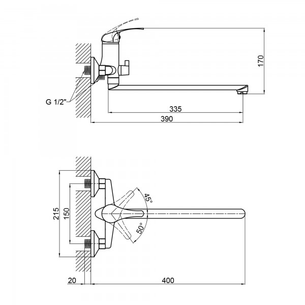 Змішувач для ванни Brinex 36W 005 ABS пластик