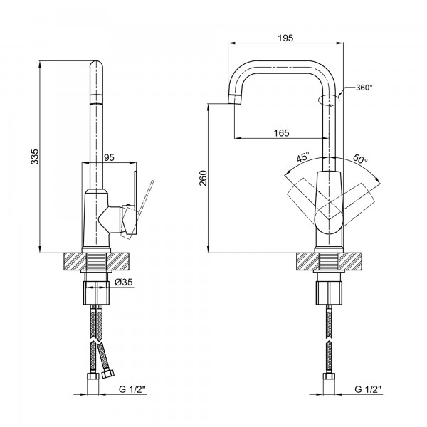 Змішувач для кухні Brinex 35C 20F ABS пластик