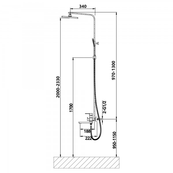 Душевая система универсальная Lidz Wawel 1030 на три потребителя (с изливом) (k35) LDWAW1030CRM45391 Chrome