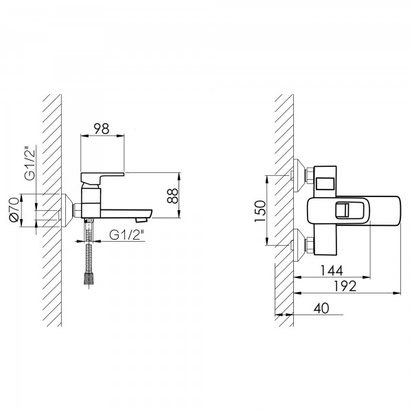 Смеситель для ванны черный Lidz LDWAW006BLA45393