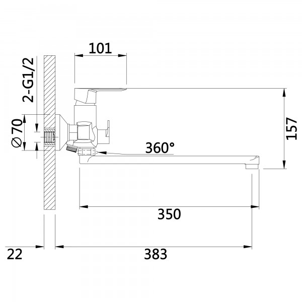 Смеситель для ванны черный Lidz LDLAT005BLA45420