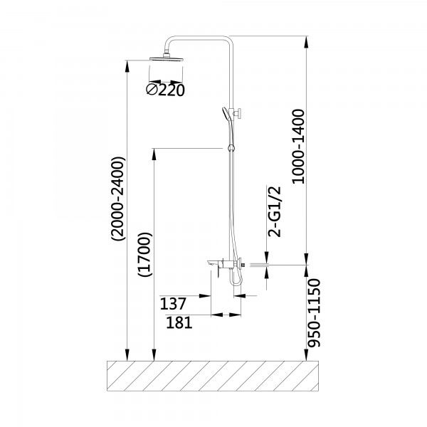 Душова система для ванної з виливом Lidz Latwa 1030 (k35) LDLAT1030BLA45422 Black