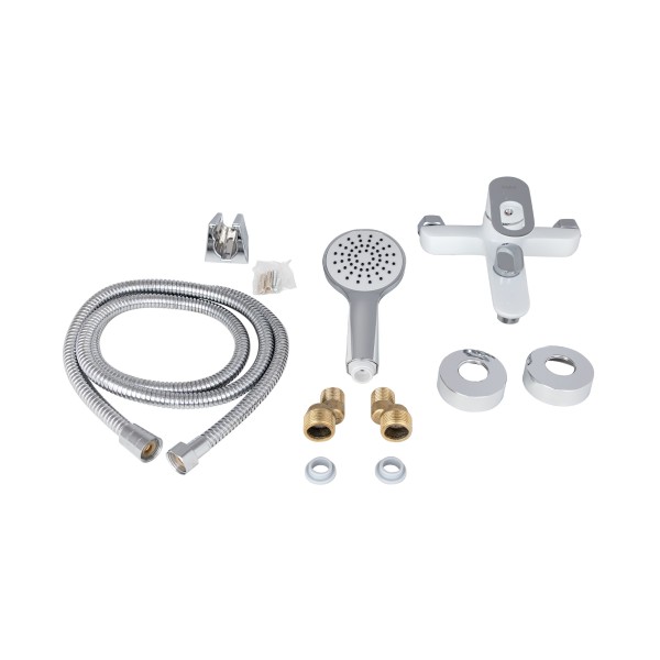 Змішувач для ванної кімнати з душовим гарнітуром білий Lidz LDLAT006WHI45424