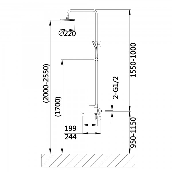 Душова система для ванни чорна Qtap Jay QTJAY111BLM45549 Black Matt