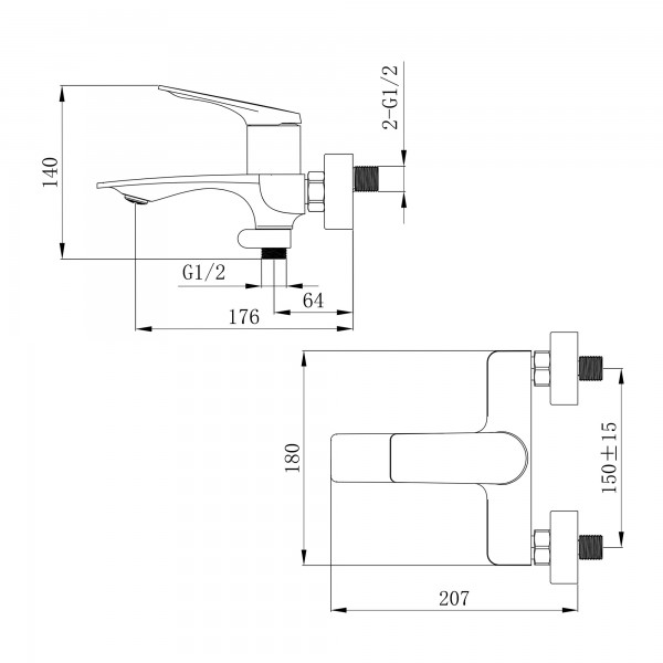 Смеситель для ванны Qtap Vlasta New QTVLA259CRM45642 Chrome