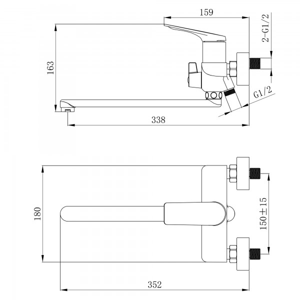 Смеситель для ванны Qtap Vlasta New QTVLA260CRM45644 Chrome