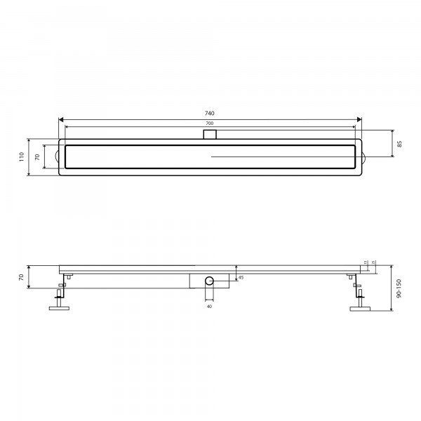 Трап із нержавіючої сталі Qtap Taurus FA700 лінійний із сухим затвором