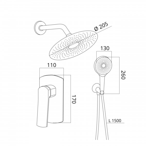 Душева система універсальна Qtap Slavonice прихованого монтажу на два споживачі QTSLA113BLM45900 Black Matt