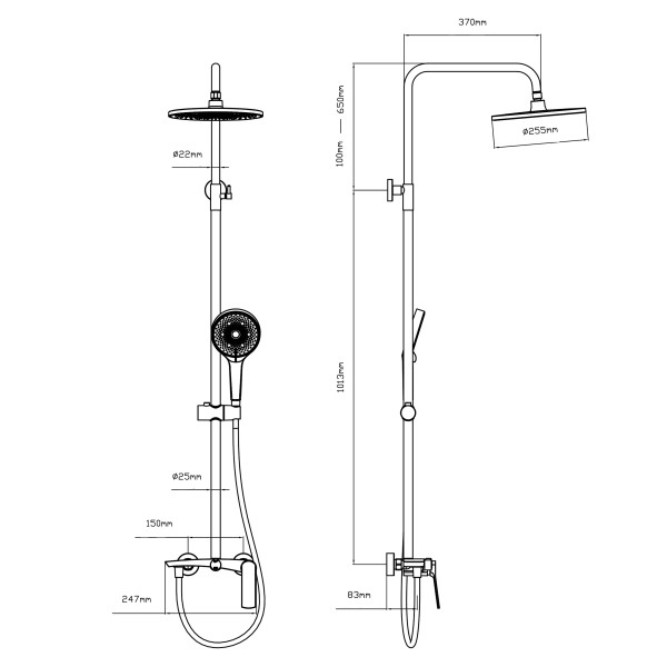 Душова система для душу Qtap Slavonice на два споживачі QTSLA110GMB45913 Gunmetal Black PVD