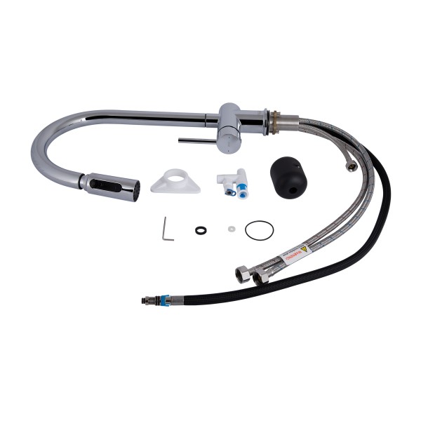 Смеситель для кухни с выдвижным изливом с подключением для питьевой воды Qtap Rozcesti QTROZ366CRM45938 Chrome