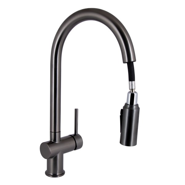 Смеситель для кухни с выдвижным изливом с подключением для питьевой воды Qtap Rozcesti QTROZ366GMB45939 Gunmetal Black PVD Смеситель для кухни с выдвижным изливом с подключением для питьевой воды Qtap Rozcesti QTROZ366GMB45939 Gunmetal Black PVD