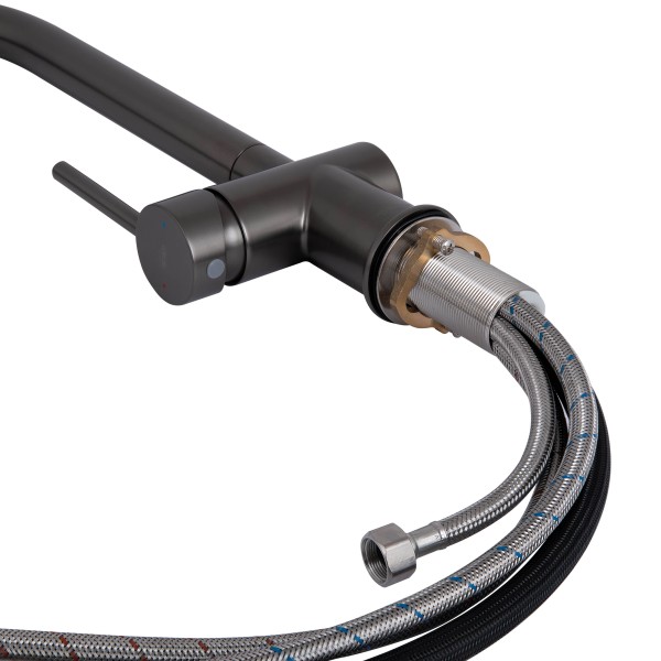 Смеситель для кухни с выдвижным изливом с подключением для питьевой воды Qtap Rozcesti QTROZ366GMB45939 Gunmetal Black PVD Смеситель для кухни с выдвижным изливом с подключением для питьевой воды Qtap Rozcesti QTROZ366GMB45939 Gunmetal Black PVD