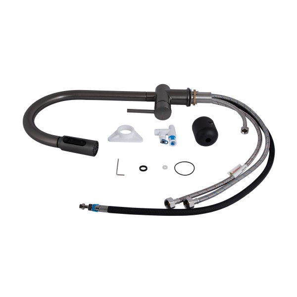 Смеситель для кухни с выдвижным изливом с подключением для питьевой воды Qtap Rozcesti QTROZ366GMB45939 Gunmetal Black PVD Смеситель для кухни с выдвижным изливом с подключением для питьевой воды Qtap Rozcesti QTROZ366GMB45939 Gunmetal Black PVD