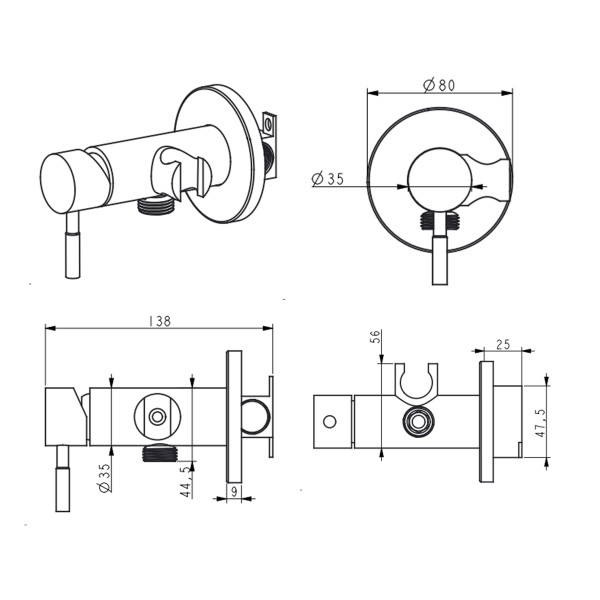 Набір для душу гігієнічного Lidz Aria 111 Black LDARI111BLA46107 округлий