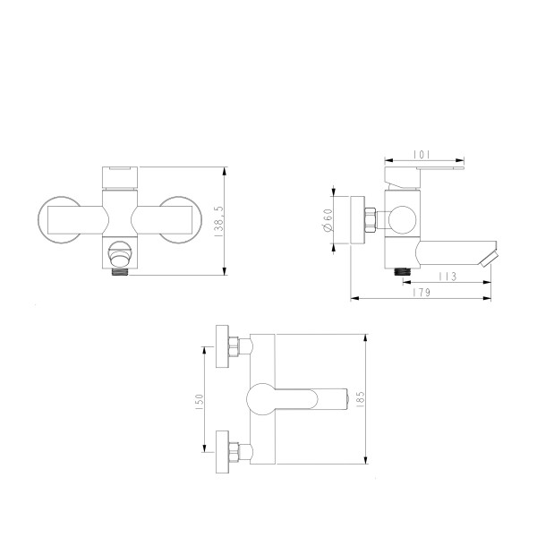 Змішувач для ванни з душем графіт Brinex Pure 006 Graphite BRIPUR006GRP