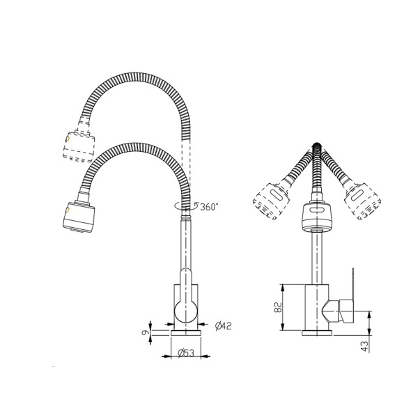 Смеситель для кухни с гибким изливом Brinex Pure 015F41 Nickel BRIPUR015F41NKL