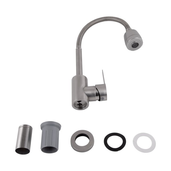 Смеситель для кухни с гибким изливом Brinex Pure 015F41 Nickel BRIPUR015F41NKL