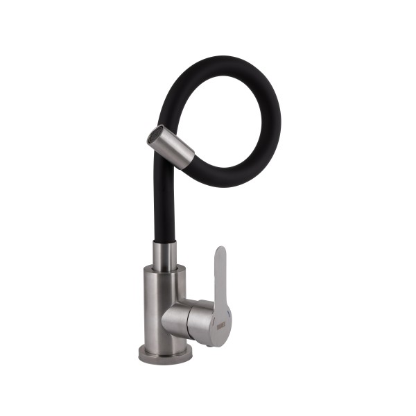 Змішувач для кухні з гнучким виливом чорний Brinex Pure 015F3 Nickel/Black BRIPUR015F3NKB