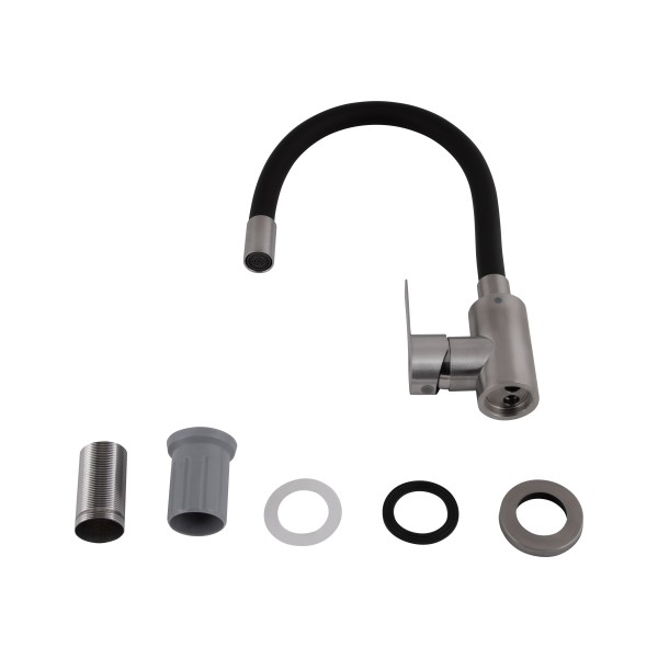 Змішувач для кухні з гнучким виливом чорний Brinex Pure 015F3 Nickel/Black BRIPUR015F3NKB