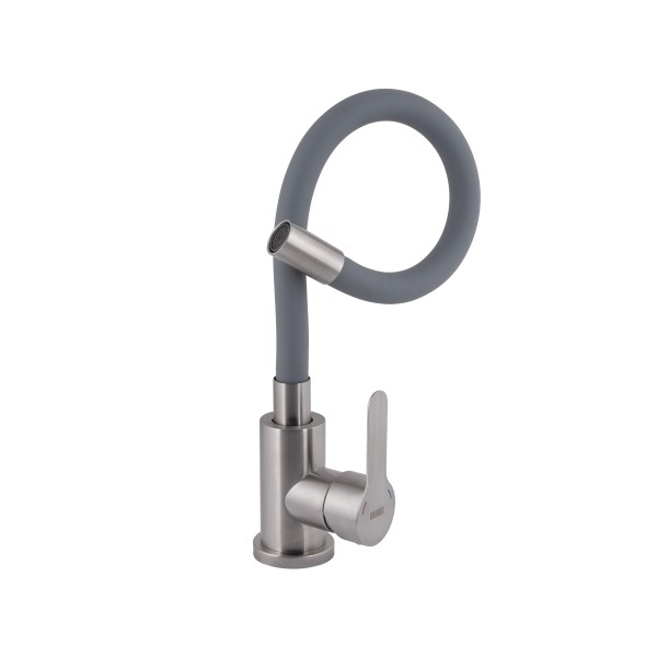 Смеситель для кухни с гибким изливом Brinex Pure 015F3 Nickel/Grey BRIPUR015F3NKG