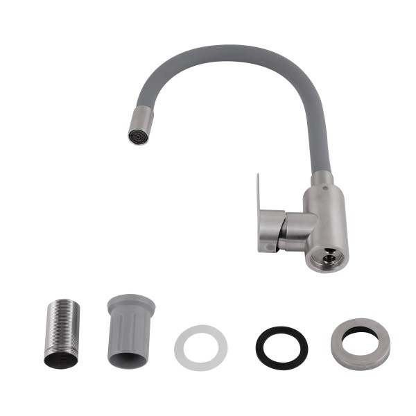 Смеситель для кухни с гибким изливом Brinex Pure 015F3 Nickel/Grey BRIPUR015F3NKG
