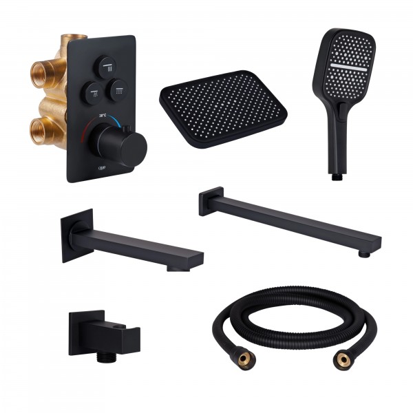 Душевая система скрытого монтажа с термостатом черная Qtap Votice QTVOT6443T105NKB47690
