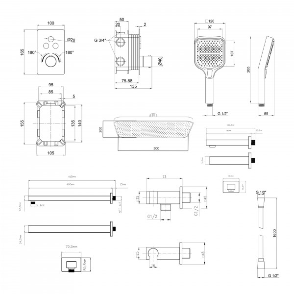 Душевая система скрытого монтажа с термостатом черная Qtap Votice QTVOT6443T105NKB47690