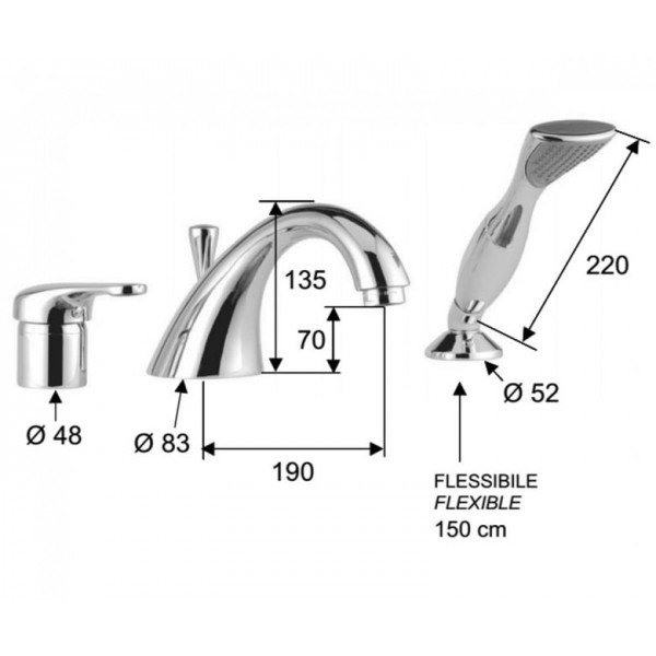 Смеситель врезной на борт ванны DANIEL VE13691CR