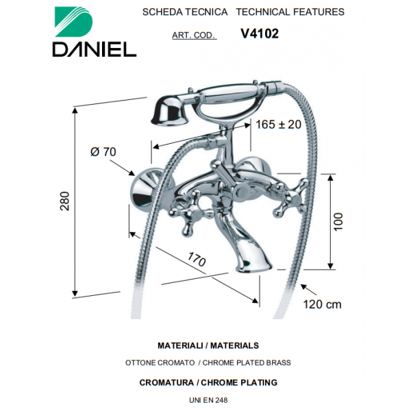 Змішувач для ванни з душем двоважільний DANIEL V4102CR