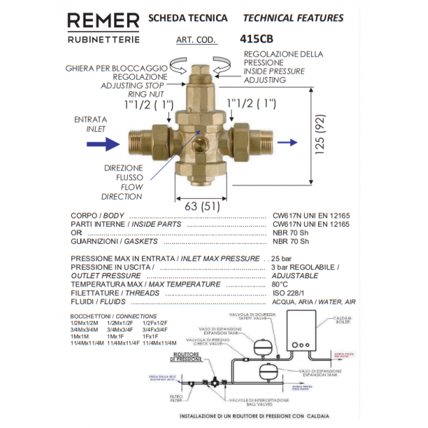 Редуктор тиску води 1" REMER 415CB10MM