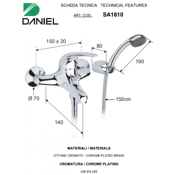 Змішувач для ванни з душем DANIEL SA1610CR