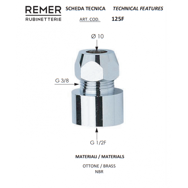 Гайка з цангою 1/2" х 10 мм внутрішнє різьблення REMER 125F