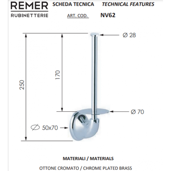 Тримач для запасного туалетного паперу латунний REMER NV62
