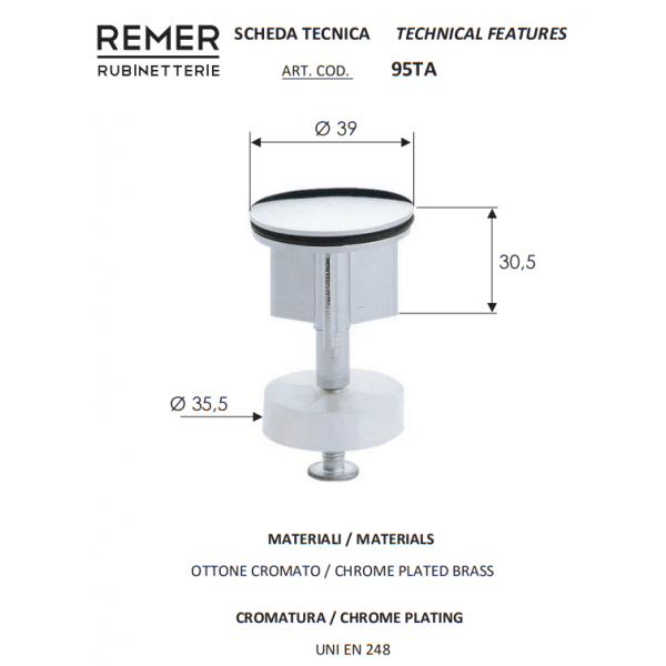 Пробка для слива 1" REMER 95TA