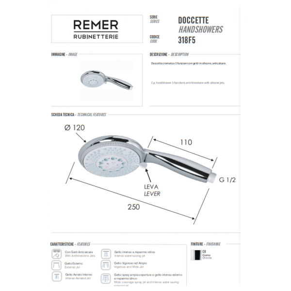 Душевая лейка гидромассажная REMER 318F5X