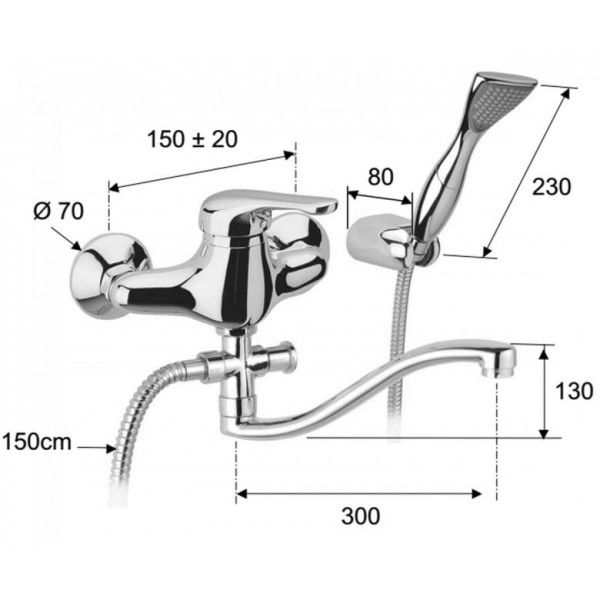 Змішувач для ванни з душем DANIEL VE13623SCR
