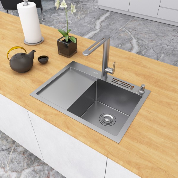 Накладная кухонная мойка с левым крылом Nett NS-6045(L)