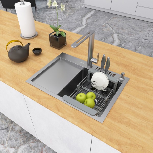 Накладная кухонная мойка с левым крылом Nett NS-6045(L)