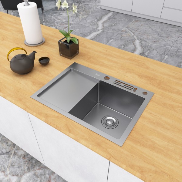 Накладная кухонная мойка с левым крылом Nett NS-6045(L)