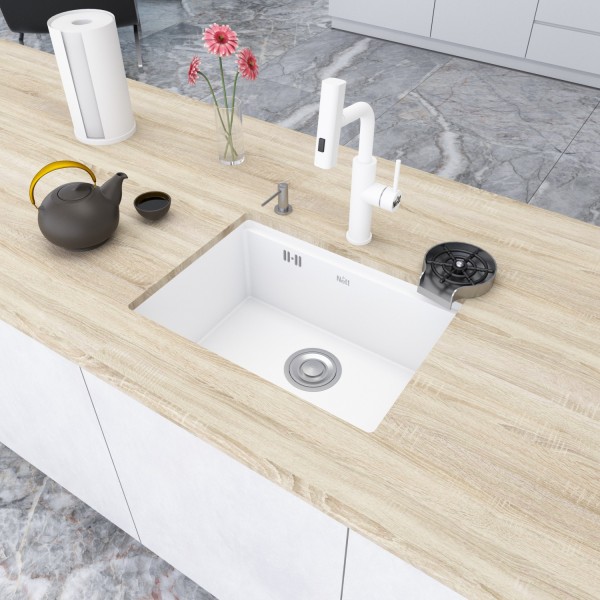 Кухонна мийка біла під стільницю 1.5 мм з нержавіючої сталі Nett NW-5742