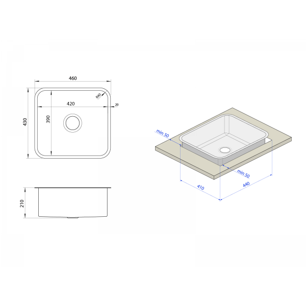 Золота мийка для кухні з нержавійки 45 см в стільницю Nett NG-4643