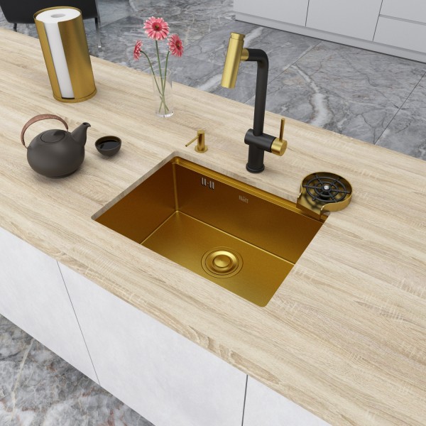 Золотая мойка под столешницу из нержавейки 1.5 мм кухонная станция Nett NG-5742