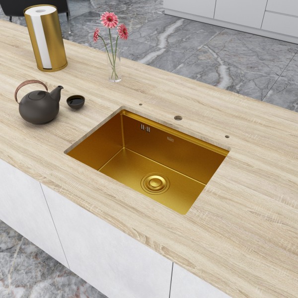 Золотая мойка под столешницу из нержавейки 1.5 мм кухонная станция Nett NG-5742