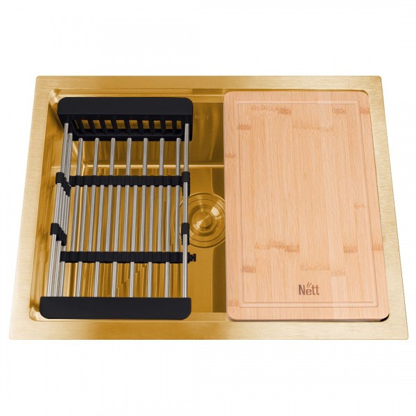 Золотая мойка под столешницу из нержавейки 1.5 мм кухонная станция Nett NG-5742