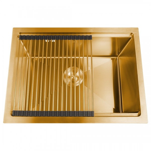 Золотая мойка под столешницу из нержавейки 1.5 мм кухонная станция Nett NG-5742