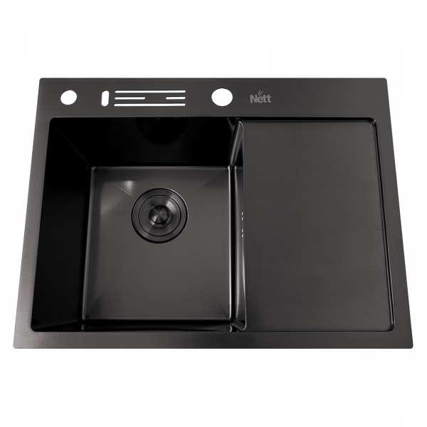 Черная раковина на кухню с правое крылом Nett NB-6045(R)