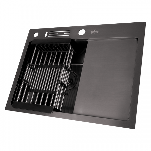 Черная раковина на кухню с правое крылом Nett NB-6045(R)