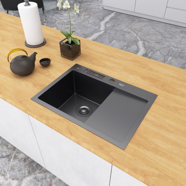 Черная раковина на кухню с правое крылом Nett NB-6045(R)
